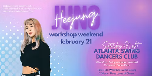ASDC West Coast Swing Workshop Weekend with Heejung Jung! | February 21