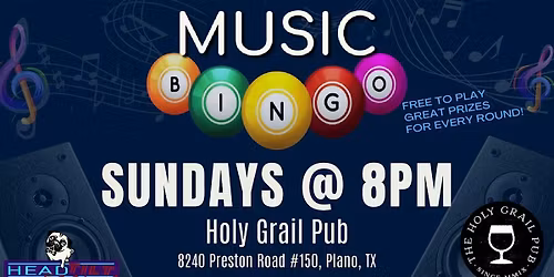 TUESDAY MUSIC BINGO NIGHT AT HOLY GRAIL PUB