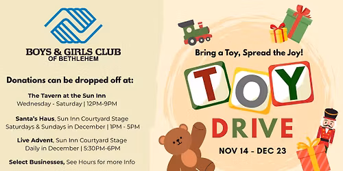 Historic Downtown Bethlehem Presents the Bring a Toy, Spread the Joy Toy Drive