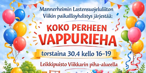 Koko perheen VAPPURIEHA Viikiss\u00e4 30.4.2026 klo 16-19