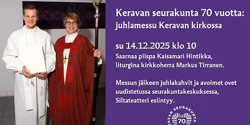 Keravan seurakunta 70 vuotta: juhlamessu kirkossa