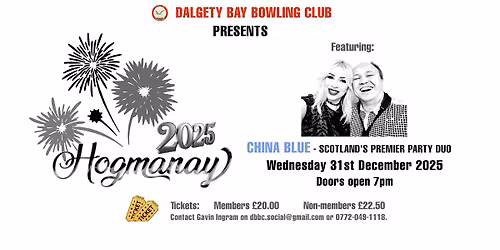 Hogmanay 2025 Party featuring China Blue