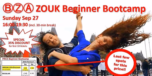 BZA 3h ZOUK Beginner Bootcamp (SPECIAL 35% Discount, first 10 tickets ), Gert & Eva