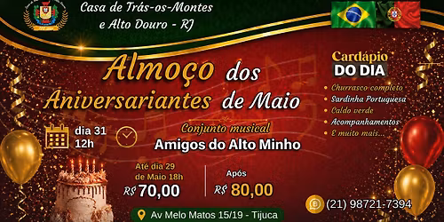 Venha comemorar o Almo\u00e7o dos Aniversariantes de Maio