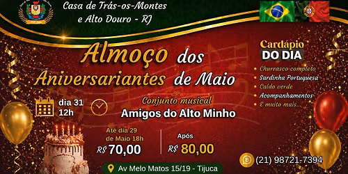 Venha comemorar o Almoço dos Aniversariantes de Maio — Avenida Melo Matos, 15-19, 20270-290 Rio de Janeiro, RJ, Brazil