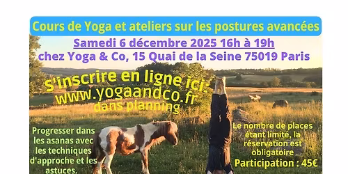 Cours de Yoga de 3 heures avec ateliers sur les postures avanc\u00e9es \u00e0 Paris