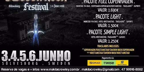 Excurs\u00e3o BRASIL - Sweden Rock Festival - 3,4,5 e 6\/06\/2026, S\u00f6lvesborg, Sweden