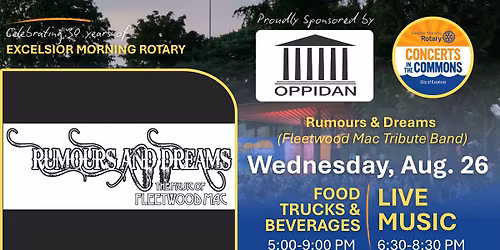 Excelsior Morning Rotary\u2019s CONCERTS IN THE COMMONS \u2013 Rumours & Dreams (Fleetwood Mac Tribute Band)