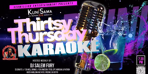 THIRSTY THURSDAYS KARAOKE  @ KUNISAMA TEPPAN & SUSHI!!!