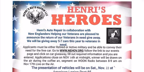 HENRI\u2019S HEROES VETERAN CAR GIVEAWAY 
