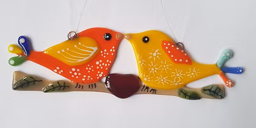 Make fused glass love birds ready for Valentines Day on Sunday 18th January, 2026 10.30 - 1pm.