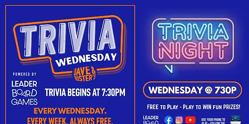Trivia Night | Dave & Buster's - Arundel Hanover MD - WEDNESDAY 730p - @LeaderboardGames