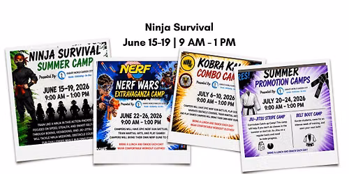 Ninja Survival Summer Camp June 15\u201319 | 9 AM\u20131 PM daily
