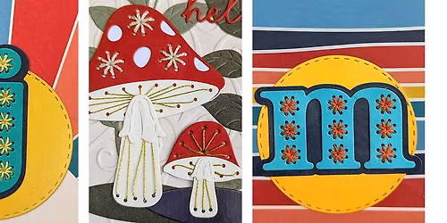 Handmade Greeting Cards - Stitched Initial & Enchanted Mushrooms