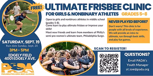Free Ultimate Frisbee Clinic for Middle School Girls
