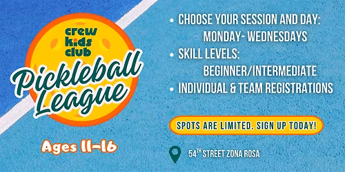 Summer Crew Kids Club Youth Pickleball League (Wednesdays)