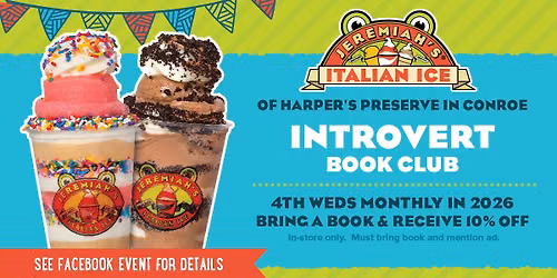 Introvert Book Club at Jeremiah's Italian Ice in Conroe