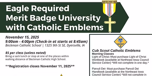  Eagle Required Merit Badge University + Catholic Emblems Day