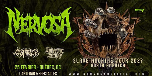 NERVOSA avec CASTRATOR et EMBRYONIC AUTOPSY \/\/ Jeudi 25 f\u00e9vrier 2027 \/\/ L'Anti Bar & Spectacles