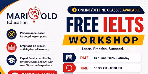 \ud83c\udfaf FREE IELTS WORKSHOP \u2013 Learn. Practice. Succeed.