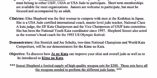 4th Annual Kata Clinic with Sensei Eiko Shepherd