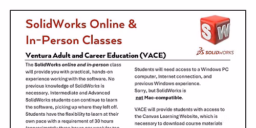SolidWorks online & in-person classes start 7\/7\/26.