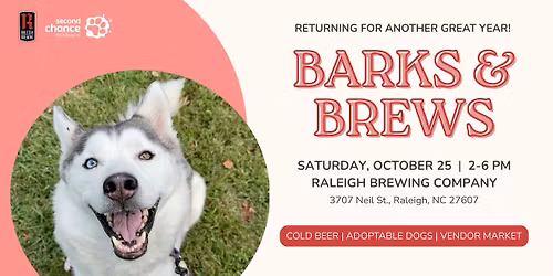 \ud83d\udc3e Barks & Brews with Second Chance Pet Adoptions at Raleigh Brewing