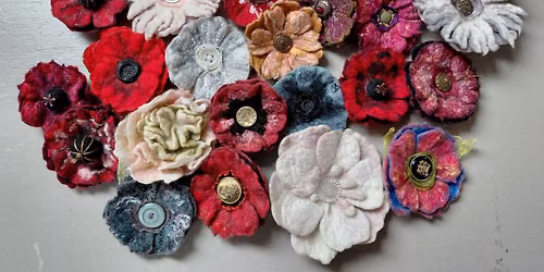 Wet Felted Poppies or Flowers Brooch Workshop