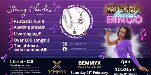  \u2b50MEGA\u2b50 Musical Bingo at BEMMYX (Bristol) - Saturday 21st February 7pm