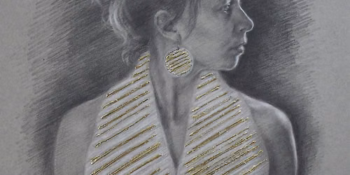 Drawing the Portrait in Charcoal with Added Gold Leaf \u2014 3 Sessions