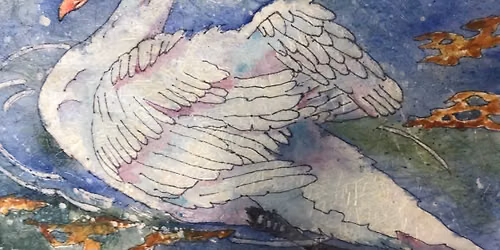Watercolor Batik Swan 