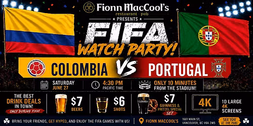 FIFA World Cup Watch Party \u2013 June 27| Colombia vs Portugal
