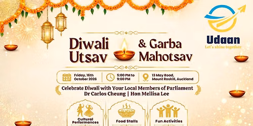 Udaan Diwali Utsav & Garba Mahotsav 2026 - $10 incl 3-Course Dinner | Mt Roskill