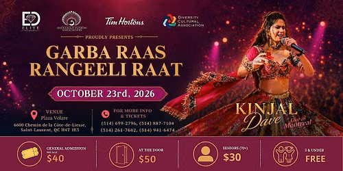 Garba Raas Rangeeli Raat 2026- Live in Montreal with Kinjal Dave