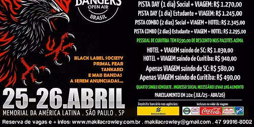 Excursão SC e PR - BANGERS OPEN AIR 2026 - 25 e 26/04/2026, Memorial da América Latina, São Paulo/SP — Memorial da América Latina