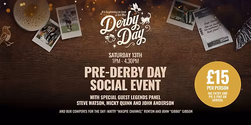 PRE-DERBY DAY SOCIAL EVENT - Saturday 13th December - 1pm-4:30pm