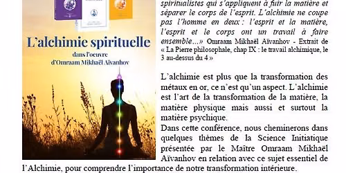 Conf\u00e9rence : L'alchimie spirituelle dans l'oeuvre d'Omraam Mickha\u00ebl A\u00efvanhov