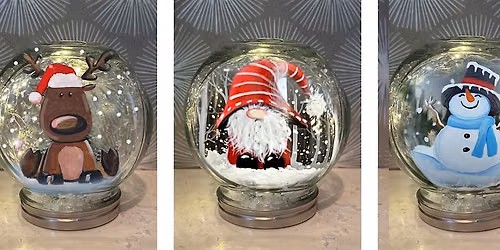 Your Choice of Snow globe with Lights Christmas Art Wine & Sip Class