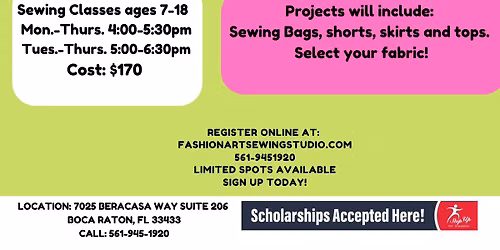 Kids Summer Sewing Classes in Boca Raton. Fashion Arts Sewing Studio Llc.