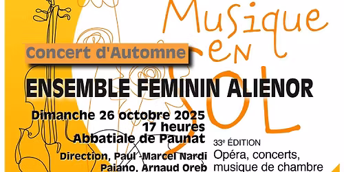 Concert d'automne Musique en Sol avec l'ensemble vocal f\u00e9minin ALIENOR le 26\/10\/2025 a 17h