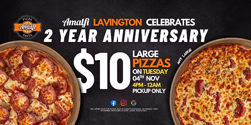 \ud83c\udf89 Amalfi Lavington Turns 2! Let\u2019s Celebrate Together! \ud83c\udf55