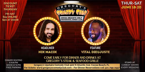 June 18-June 20 Gregory's Comedy Club
