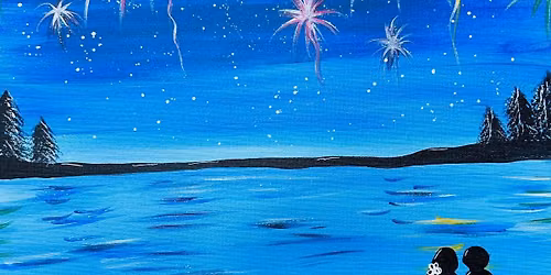 "Sitting on the Dock of the Bay Fireworks" Acrylic Canvas Painting Class at Claytopia