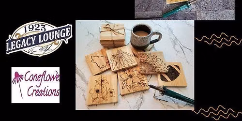 Wood Burning Coasters with Coneflower Creations