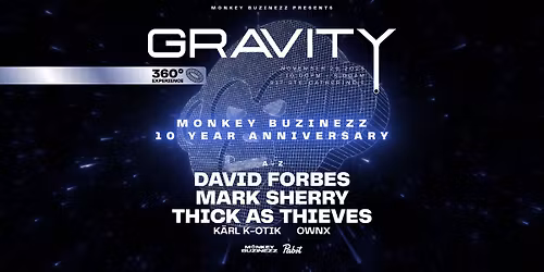 MONKEY BUZINEZZ 10th anniversary pres. GRAVITY 360 with David Forbes, Mark Sherry & Thick As Thieves