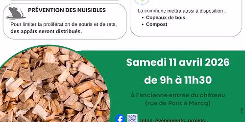 Op\u00e9ration broyage de branches, distribution de copeaux, compost, app\u00e2ts