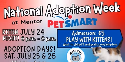 National Adoption Week at Mentor PetSmart July 24, 25, 26, 2026