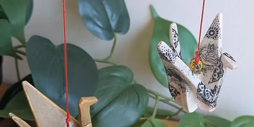 Hand-Built Ceramic Miniature Origami Crane Ornaments