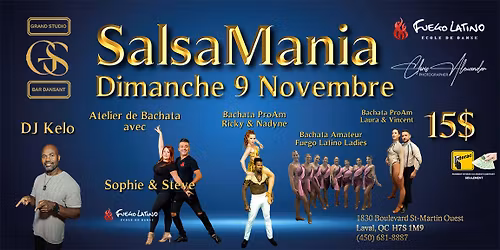 Danse Latine - Laval - SalsaMania - Dimanche 9 Novembre 2025