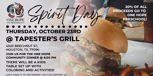 One Hope Preschool Spirit Day at Tapester's Grill